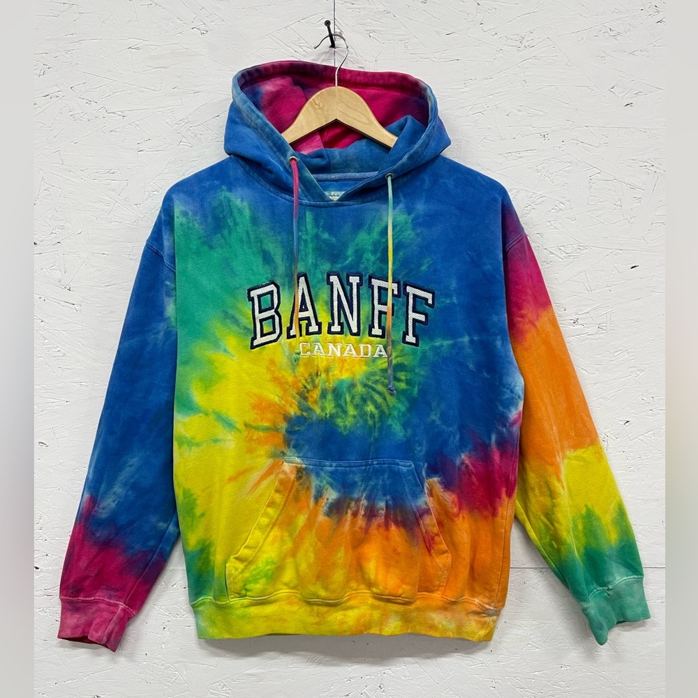 Retro Banff Alberta Colourful Tie-Dye Hoodie, Size M